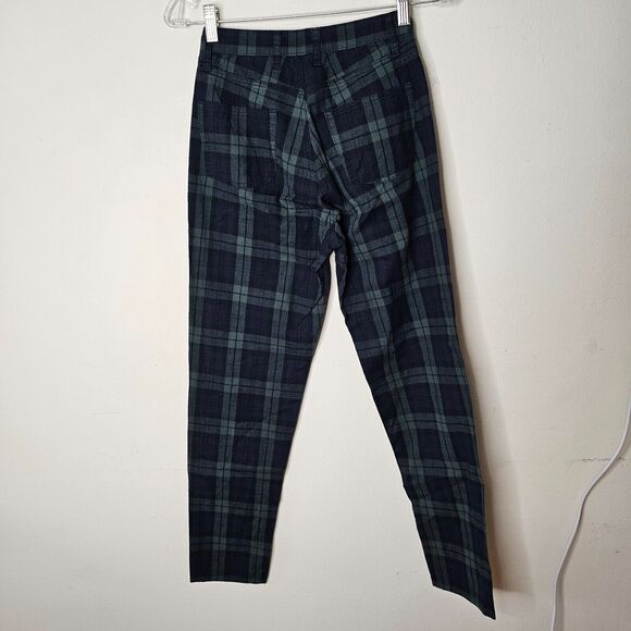 Brandy Melville John Galt Blue Green Plaid High Waist Zip Button Trouser Pant SM - Picture 4 of 6